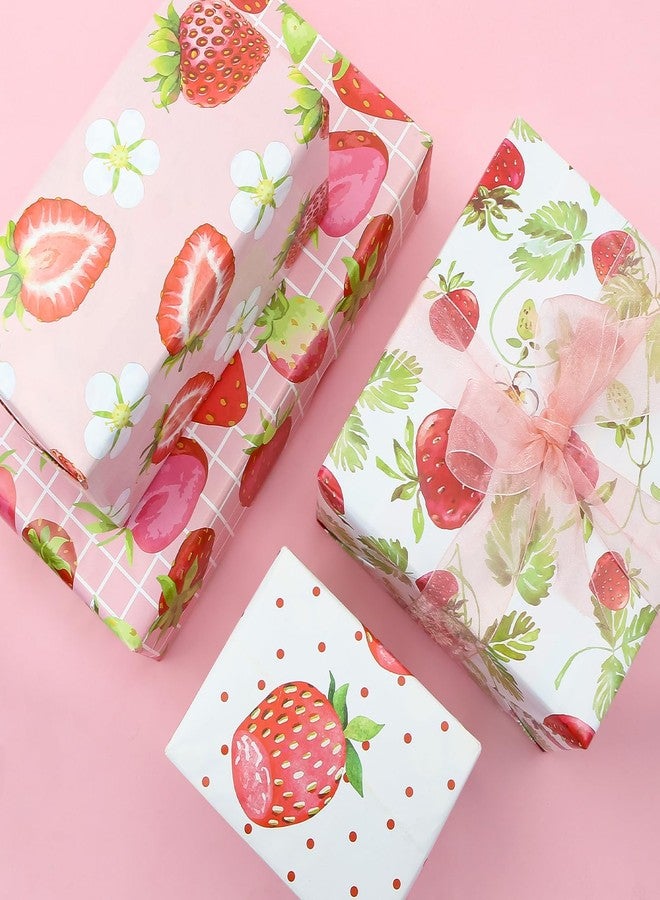 Geluode Strawberry Wrapping Paper,Pink Red Fruit Wrapping Paper 4 Designs 8 Sheet,Pretty Cute Sweet Gift Wrap Paper 20 x 27 Inch For Birthday Baby Shower Wedding Spring Summer Party Boys Girls Kids DIY Crafts - Image 5